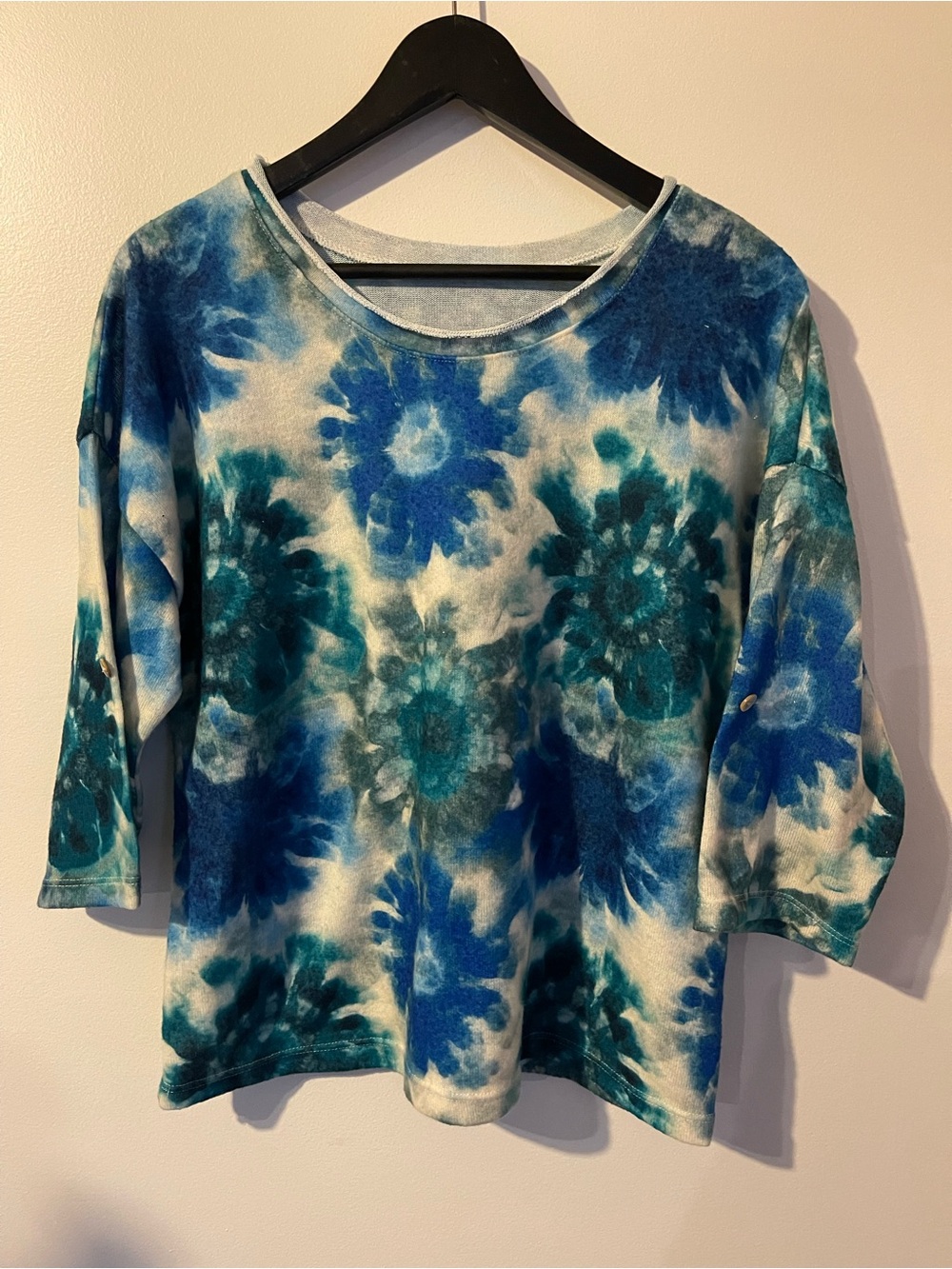 Made In Italy Blue Tie Dye Floral Pullover Top L